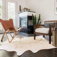 Berkfield Home Real Cow Hide Rug 150x170 cm Beige | Size: 100 cm diameter