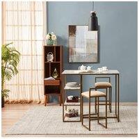 Teamson Home Marmo 3 Pieces Breakfast Dining Set, Bar Table & 2 Padded Stool Chairs in Copper