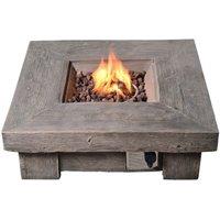Outdoor Garden Propane Gas Fire Pit Low Table Burner with Lava Rocks & Cover, Wood Effect
