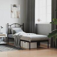 Metal Bed Frame with Headboard Black 90x200 cm