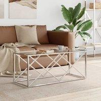 Berkfield Home Coffee Table 110x45x45 cm Stainless Steel & Glass in Silver | Size: 110 x 45 x 45 cm