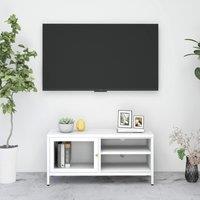 Berkfield Home TV Cabinet White 90x30x44 cm Steel & Glass | Size: 90 x 30 x 44 cm