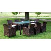 Berkfield Home 9 Piece Outdoor Dining Set with Cushions Poly Rattan Brown