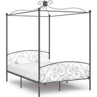 Canopy Bed Frame Grey Metal 140x200 cm