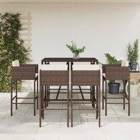 Berkfield Home 7 Piece Garden Bar Set with Cushions Brown Poly Rattan