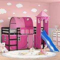 Kids' Loft Bed with Tower Pink 80x200 cm Solid Wood Pine