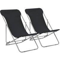 Berkfield Home Folding Beach Chairs 2 pcs Steel & Oxford Fabric Black