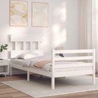Bed Frame with Headboard White Single Solid Wood