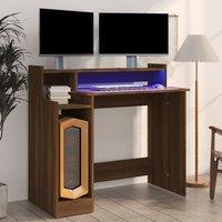 Berkfield Home Desk with LED Lights Brown Oak 97x45x90 cm Engineered Wood | Size: 97 x 45 x 90 cm