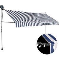 Berkfield Home Manual Retractable Awning with LED 350 cm Blue & White