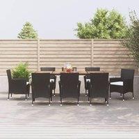 Berkfield Home 9 Piece Garden Dining Set with Cushions Black Poly Rattan