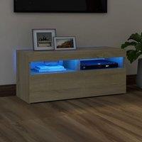 Berkfield Home TV Cabinet with LED Lights Sonoma Oak 90x35x40 cm in Brown | Size: 90 x 35 x 40 cm
