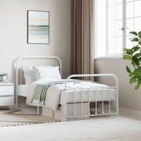 Metal Bed Frame with Headboard and Footboard White 100x190 cm