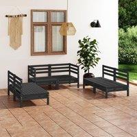 6 Piece Garden Lounge Set Black Solid Pinewood