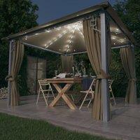 Berkfield Home Gazebo with Curtain&LED String Lights 3x3 m Taupe Aluminium in Beige