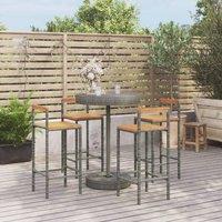 Berkfield Home 5 Piece Garden Bar Set Grey Poly Rattan&Solid Wood Acacia