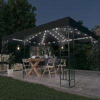 Berkfield Home Gazebo with Double Roof&LED String Lights 3x4m Anthracite in Black