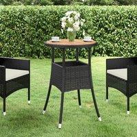 Berkfield Home Garden Table 60x75 cm Acacia Wood & Poly Rattan Black | Size: 60x75 cm