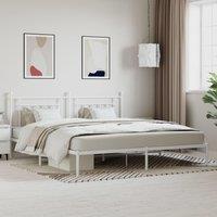 Metal Bed Frame with Headboard White 193x203 cm