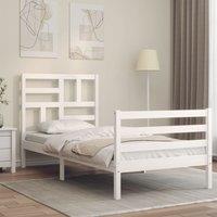 Berkfield Home Bed Frame with Headboard White Single Solid Wood