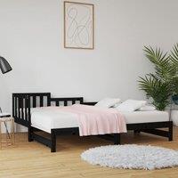 Pull-out Day Bed Black 2x(90x200) cm Solid Wood Pine