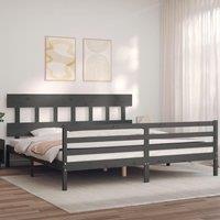Bed Frame with Headboard Grey 200x200 cm Solid Wood
