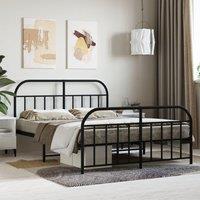 Metal Bed Frame with Headboard and Footboard Black 140x190 cm