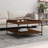 Coffee Table Brown Oak 80x80x45 cm Engineered Wood and Iron