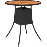Garden Dining Table Black 70 cm Poly Rattan and Solid Acacia Wood
