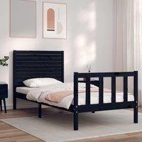 Berkfield Home Bed Frame with Headboard Black Small Single Solid Wood