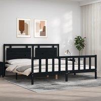 Bed Frame with Headboard Black 200x200 cm Solid Wood