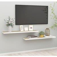 Floating Wall Shelves 2 pcs Oak and White 120x23.5x3.8 cm MDF
