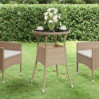 Berkfield Home Garden Table 60x75 cm Tempered Glass & Poly Rattan Beige | Size: 60x75 cm