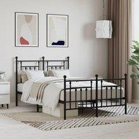 Metal Bed Frame with Headboard and Footboard Black 120x190 cm Small Double