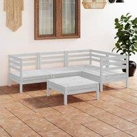5 Piece Garden Lounge Set Solid Pinewood White