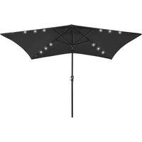Parasol with LEDs and Steel Pole Black 2x3 m