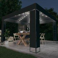 Berkfield Home Gazebo with Double Roof&LED String Lights 3x3 m Anthracite in Black