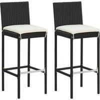 Berkfield Home Garden Bar Stools with Cushions 2 pcs Black Poly Rattan