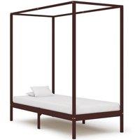 Canopy Bed Frame Dark Brown Solid Pine Wood 100x200 cm