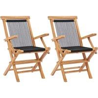 Berkfield Home Folding Garden Chairs 2 pcs Solid Teak Wood & Rope in Black
