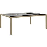 Berkfield Home Garden Table 200x150x75 cm Tempered Glass & Poly Rattan Beige | Size: 200 x 150 x 75 cm