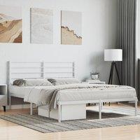 Metal Bed Frame with Headboard White 140x190 cm