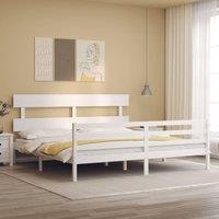 Bed Frame with Headboard White 200x200 cm Solid Wood