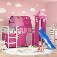 Kids' Loft Bed with Tower Pink 80x200 cm Solid Wood Pine