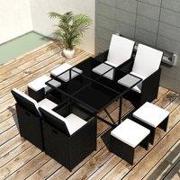 Berkfield Home 9 Piece Outdoor Dining Set with Cushions Poly Rattan Black