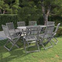 Berkfield Home 9 Piece Garden Dining Set Solid Acacia Wood Grey