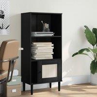 Berkfield Home Bookcase SENJA Rattan Look Black 60x35x130 cm Solid Wood Pine | Size: 60 x 35 x 130 cm