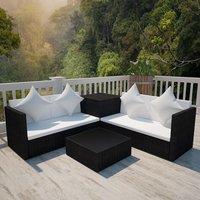 Berkfield Home 4 Piece Garden Lounge Set with Cushions Poly Rattan Black