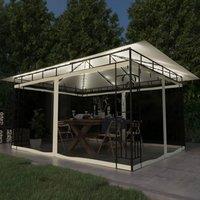 Berkfield Home Gazebo with Mosquito Net&LED String Lights 4x3x2.73 m Cream in Beige