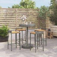 Berkfield Home 5 Piece Garden Bar Set Grey Poly Rattan&Solid Wood Acacia